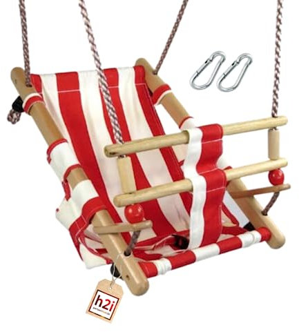 h2i Babyschaukel mit Haltegurt | Kinderschaukel aus wetterfestem Stoff | Kleinkindschaukel für Indoor & Outdoor | Schaukel für Baby & Kleinkinder | rot-weiß