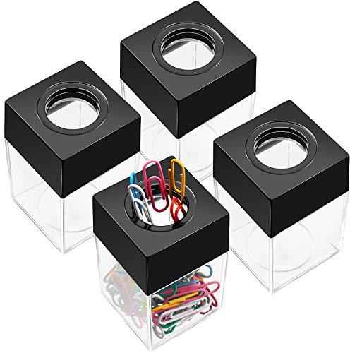 Outus 4 Pieces Magnetic Paper Clip Dispenser Holder Paperclip Dispenser for Desk, School, Office(Black)