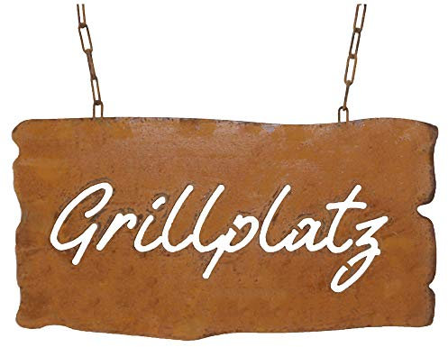 Schild Spruchtafel rostiges Gartenschild Edelrost Rost zum hängen Gartendeko (Grillplatz)