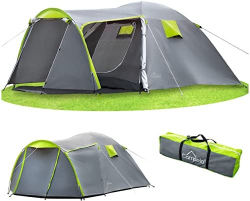 Campela 3 4 Personen Zelt wasserdicht 3000mm mit Vorzelt & Moskitonetz – Campingzelt Familienzelt für Outdoor, Festival, Wandern, Urlaub – schnelles Aufbau Tunnelzelt mit Belüftung