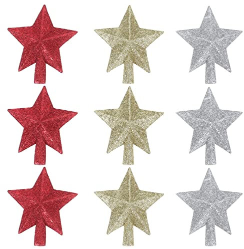 BESTonZON Christbaum Topper Weihnachtsbaumspitze Stern Kunststoff: Golden Silber Rot 12cm Glitzer Sterne Christbaumspitze 9 Stücke Weihnachten Party Festival Dekoration Tannenbaum Weihnachtsdeko