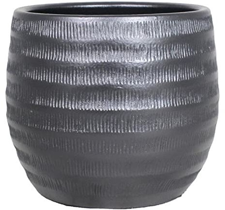 innaGLAS Pot à Plantes en céramique avec rainures, Noir-Mat, 31 cm, Ø 34 cm - Cache-Pot