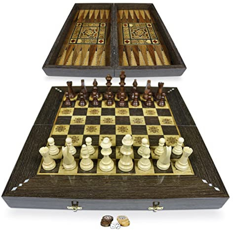 Neu 50 x 50 cm, Das Original Holz Backgammon Tavla/Schachspiel/Dame Brett BT 506 F mit 30 Holz Backgammon Steine, und inkl. KH 95 mm Holz Schach Figuren