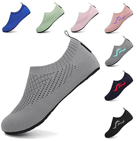 SAGUARO Herren Badeschuhe Damen Strandschuhe rutschfest Schwimmschuhe Männer Atmungsaktiv Neoprenschuhe Frauen Aqua Wassersport Sommer Grau 42/43 EU