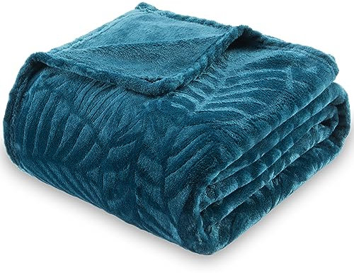 SOCHOW Flanell Fleecedecke mit 3D-Blattmuster, leichte, superweiche, gemütliche Plüsch-Bettdecke/Sofadecke 150 x 200 cm, Blau Grün