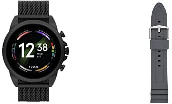 Fossil Smartwatch Gen 6, Acier Inoxydable Ton Noir avec Bracelet en Maille d'acier Inoxydable Ton Noir, FTW4066 + Bracelet en Silicone de 22mm pour Homme