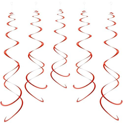 GAKA FAVOR 30 Stück Wirbel Deko Rot Spiralen Girlande Folien Deckenhänger DoppelSpiral Deko für Geburtstag, Hochzeit, Silvester oder Karneval Partydeko