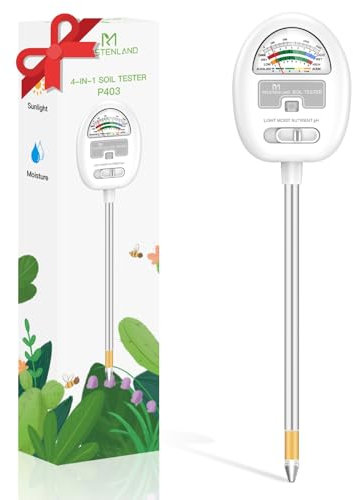 [Upgraded] Bodenfeuchtigkeitsmesser, 4-in-1 Boden-pH-Tester, Bodenfeuchtigkeit/Licht/Nährstoff/pH-Meter für Gartenarbeit, Rasen, Landwirtschaft, Innen- und Außenpflanzen, Keine Batterien erforderlich