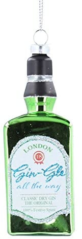 Gisela Graham Christmas Novelty Tree Decoration Green Glass Gin Bottle With Confetti