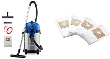 Nilfisk Multi II 30 T INOX VSC Nass-/Trockensauger, 230 V (blau) & Filterbeutel 22L/30l (4 Stück, Multi II Staubsauger mit 22- und 30-Liter-Kanistern, aus Hi-Flow-Vlies, sehr leicht)