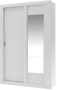 Vente-unique-Armario PETTERI - 2 Puertas correderas - con Espejo - Ancho.152 cm - Blanco