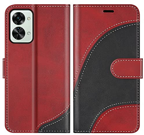 BoxTii Hülle für OnePlus Nord 2T 5G, Leder Handyhülle für OnePlus Nord 2T 5G, Ledertasche Klapphülle Schutzhülle mit Kartenfächer und Magnetverschluss, Rot
