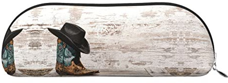 ELBULL Cowboy Hut und Stiefel Federmäppchen Ledertasche Stifthalter Stiftebox Schreibwaren Box mit Reißverschluss Aufbewahrungstasche für Studenten Büro, silber, Einheitsgröße, Kinderrucksack