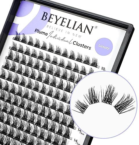 BEYELIAN Pestañas Postizas Cluster Lashes D Curl 144 Pcs DIY Pestañas Individuales Pestañas Postizas Naturales, Pestañas Postizas en Casa Black Super Thin Band Mix DIY Eyelash Extension (705)