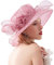 ZESLIV Chapeau en organza pour femme - Chapeau de mariage - Chapeau de soleil avec fleurs - Chapeau d'été - Protection solaire - Chapeau de plage, Rose, 57 cm