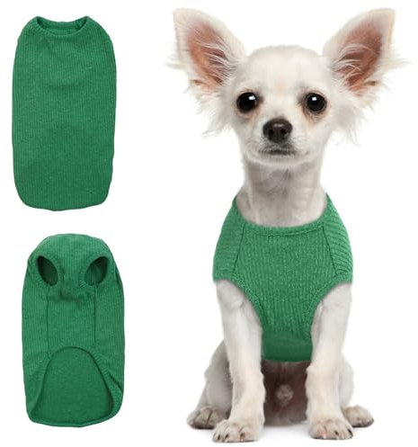 Hjumarayan Hundepullover Kleine Hunde - Hundeshirt Dünn Hunde Pullover Sonnenschutz Tshirt Elastisch Hundepulli Gestreifte Shirt Pullis für Chihuahua Yorkshire Terrier (Smaragdgrün XXS)