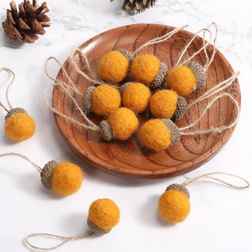 Filz Eicheln Ornamente Herbst Hängende Eicheln Deko 18 Stück Filz Girlande Eicheln mit 32,8 Fuß Seil Bauernhaus Baum Wald Party Deko für Weihnachten (Orange)