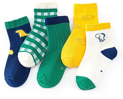 axy Kinder Socken 5 Paar Multipack Jungen Mädchen Kindersocken Kleinkinder Kids Strümpfe Dinos Auto (27-30, 5er - Dinos)