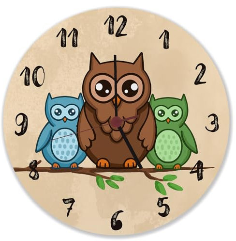 speecheese Eulen auf AST Wanduhr Uhr für Kinder mit süßem Tiermotiv als Dekoration für das Kinderzimmer mit niedlichen Vögeln