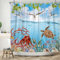 ASDCXZ Ozean Duschvorhang 180x220 cm, Blau Ozean Meeresorganismen Schildkröte Oktopus Möwe Blätter Bad Waschbar Duschvorhänge Polyester Textil Wasserdicht Badevorhang für Badewanne mit 12 Haken