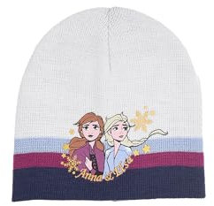 Sun City Frozen - Die Eiskönigin ELSA Anna Kinder Mädchen Winter-Mütze Strick Beanie-Mütze, Farbe:Weiß, Größe:52