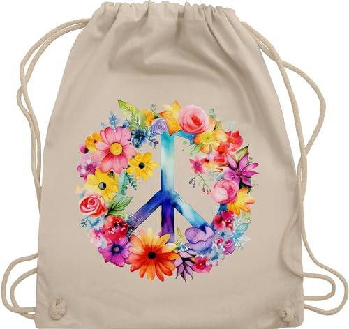 Turnbeutel Rucksack - Statement - Taschen - Peacezeichen I Peace Symbol Hippie I Frieden I 60er I 70er Flower Power I Flowerpower - Unisize - Naturweiß - hippie-rucksack - sprüche statements hippy
