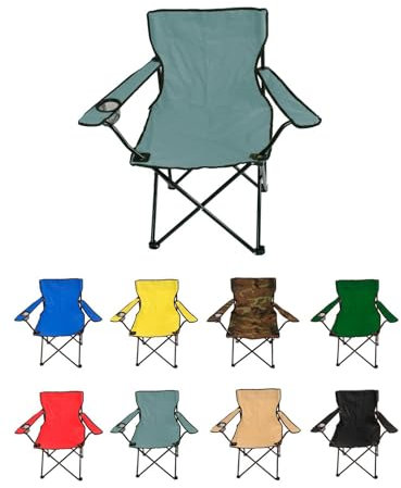 Jardin202 - Silla de Camping Plegable de Acero con Reposabrazos y Funda con Asas- 80x80x50 cm, Resistente al Agua - Ideal para Exterior | Unidad (Gris)
