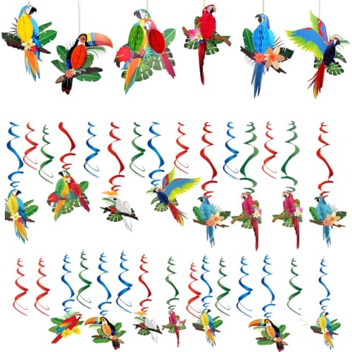 36 Stück Tropische Vögel Wabenausschnitte, Hängend Papagei Papier Ausschnitte Hawaii Sommer Strand Luau-Party Dekorationen Safari Klassenzimmer Dekoration Regenwald Dschungel Dekoration