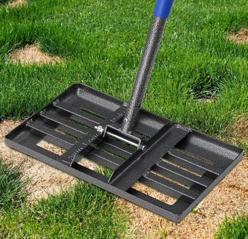 Rastrello per livellamento prato, 43 x 25 cm, con bordo curvo a risparmio energetico, livellatore per prato in metallo da 5 m, movimento libero, rastrello da giardino regolabile in lunghezza per