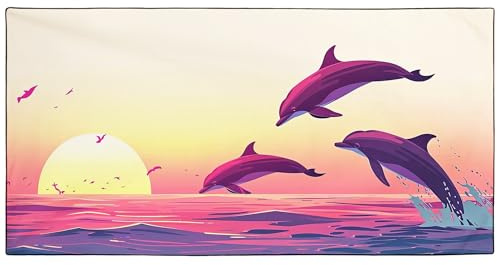 YISUMEI Mikrofaser Strandtuch XXL, Strandhandtuch Leicht Badehandtuch Schnelltrocknend, Sonnenuntergang Delfine, 180 x 90 cm