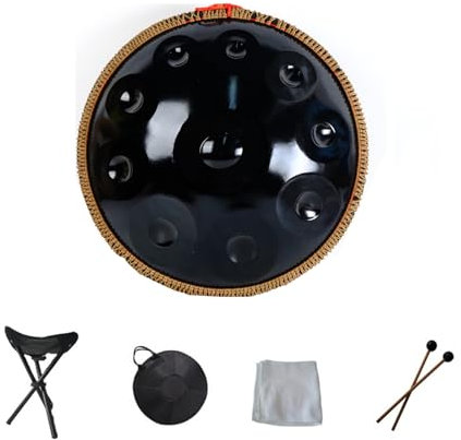 MEOYCHB Handpan Drum,Handpan Drum Instrument,22 Zoll Schlaginstrument Handtrommel aus Stahl mit weicher Handpan-Tasche,2 Handpan-Schlägeln,Handpan-Ständer,Für Anfänger,Profis,Musiktherapie