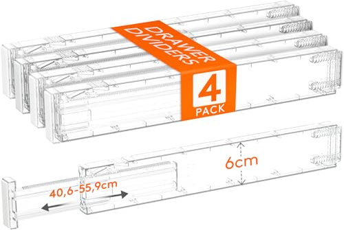 Lifewit 4er Set Kunststoff Schubladentrenner für Innenlänge 40–50cm & Höhe>6cm Schubladen, Verstellbar Organizer Ordnungssystem für Kleiderschrank/Schlafzimmer/Kommode/Küche/Büro, Transparent