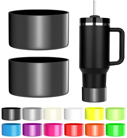 PICcircuit 2PCS Neon Black Silicone Bottom Protector for Stanley Quencher Adventure 40 oz, Stanley IceFlow 20/30 oz, Hydro Flask 12/18/21/24 oz Tumbler Accessories