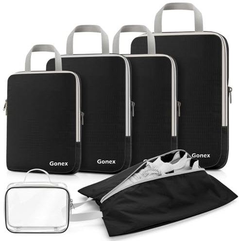 Gonex Compression Packing Cubes 6er Set, Gonex Kleidertaschen 6-teilig Verpackungswürfel, Kleidertaschen Set, Kofferorganizer Reise Würfel