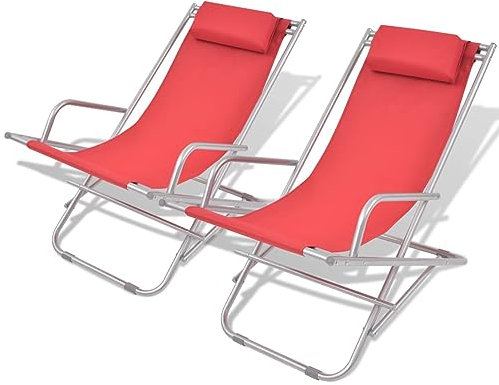 ShGaxin Liegestühle 2 STK. Stahl Rot, Gartenliege, Sonnenliege, Relaxliege, Deckchair, Terrassenstühle, Beach Chair, Saunaliege