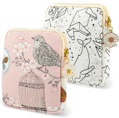 KGDUYC 2 sacchetti per assorbenti igienici- graziosi, portatovaglioli, portatili, con cerniera a margherita, fodera per Donne Ragazze Sacchetti Porta Assorbenti Portatile Porta Assorbenti da Borsa