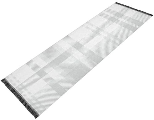 Weißer Glen Plaid Schlafzimmerläufer, waschbar, rutschfest, Waschküchenteppich, Quaste, Bodenteppich für Flur, Eingang, Tür, Heimdekoration
