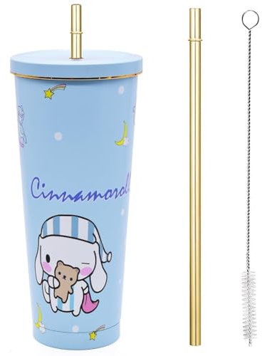 FISAPBXC Anime Insulated Travel Mug, Insulated Tumbler with Straw and Lid Stainless Steel Reusable Coffee Cup Flask for Hot Drink Thermal Mug Tumbler Cartoon Leakproof Travel Mugs 750ml