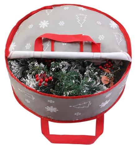 YiYa Weihnachtskranz Aufbewahrungstaschen Girland Aufbewahrungstasche mit Doppelreißverschluss Weihnachts-Hängekranz für Weihnachtsdekorationen Kränze(Grau)