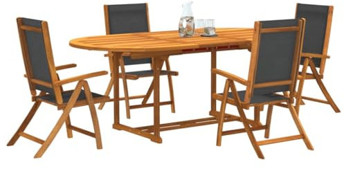Tidyard 5-TLG.Gartenmöbel Set,Garten-Essgruppe Loungemöbel Esstisch mit Stuhl,Sitzgruppe Balkonmöbel Sitzgarnitur Terassenmöbel 4 Personen für Garten Terrasse Massivholz Akazie und Textilene