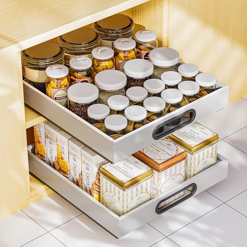 Cajones Extraibles Para Cocina, Cajones Deslizantes Para Cocina, Bandeja Extraible Armario Cocina, Organizador de Cajones, no Requiere Taladrar Ni Clavar (Blanco, 30 cm ancho (1 pieza))
