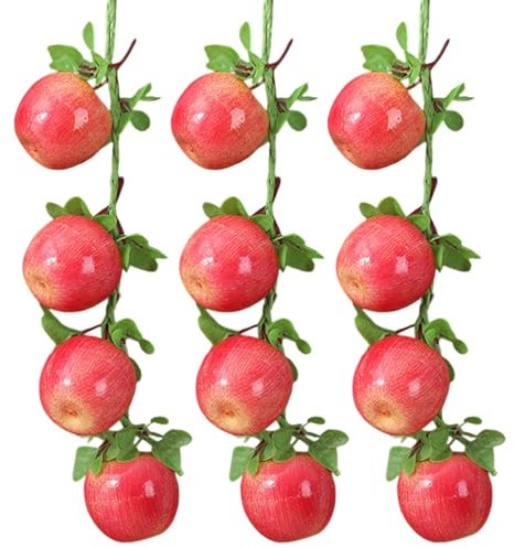 Guador Pomme Artificielle décorative, 3 brins de 12 Fruits artificiels, Fruits artificiels, Pommes décoratives, Maison, Cuisine, fête, hôtel, Vacances, Noël, Fruits en Plastique