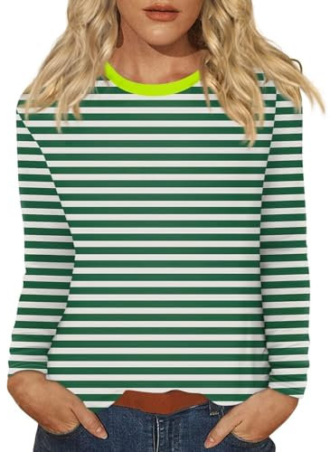 Gyaimxfu Damen Basic Gestreiftes Baumwolle Langarmshirt Damen Shirt Gestreiftes Langarm Rot Shirt Long Sleeve Leicht Basic mit Rundhals Mode Kleidung Langarmshirts Frauen