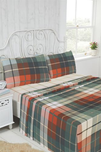 Brushed Cotton Flannelette Sheet Set – Rapport Home Lomond Double Size in Terracotta, Includes Flat and Fitted Sheet and 2 Pillowcases – Soft, Warm, Breathable Bedding for Winter Comfort