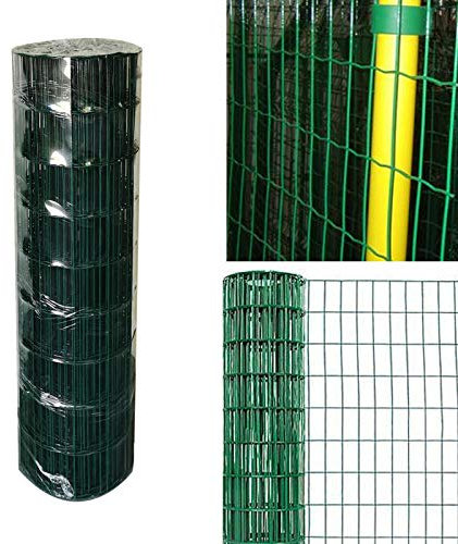 Grüner PVC-beschichteter Maschendrahtzaun, 90 x 10 m, Clematis-Netz mit 100 mm x 75 mm Löchern, ideal für Pflanzen, Haustiere und Gemüse, zum Schutz von Kletterpflanzen, dekorativer Zaun