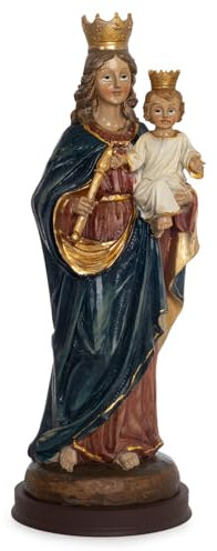 Moritz Madonna mit Kind Statue 31 cm - Handbemalte Marienfigur mit Krone - Heiligenfigur aus Kunstharz für Altar und Gebetsraum - Katholische Dekoration