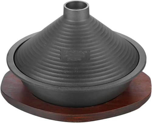 Tagine Pot with Lid, Non-Stick Cast Iron Moroccan Tagine, Induction Compatible Kitchen Essential for Gas Stove - Includes Tray and Conical Lid