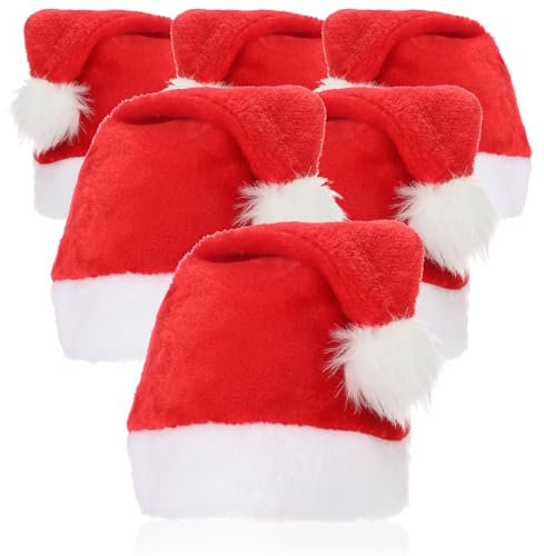 com-four® 6x Nikolausmütze aus Plüsch mit Bommel – X-Mas Weihnachtsmütze für Weihnachten und Nikolaus – Plüschmütze für Weihnachtsmann-Kostüm (Rot mit Pelz - 6 Stück)