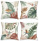 Bonhause 4er Set Kissenbezüge Tropische Blätter 45 x 45 cm Aquarell Blätter Vogel Polyester Leinen Dekorative Kissenhülle Zierkissenbezüge für Sofa Zuhause Garten Dekoration
