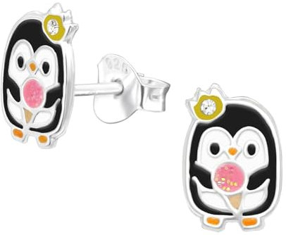 Monkimau Pinguin Kinder Ohrringe | 925 Silber | Mädchen Ohrstecker Schmuck | Hypoallergen & Nickelfrei | Kinderohrringe Geschenkidee